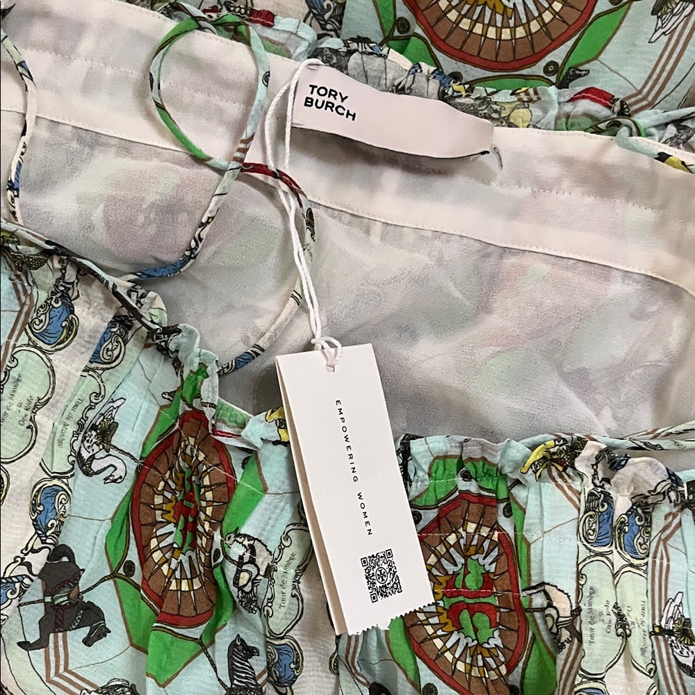 NWT Tory Burch Carousel Print Silk Chiffon Off-Shoulder Midi Dress 6 - Picture 2 of 6